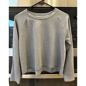 Eileen Fisher Gray Organic Cotton Elastane LS Crop Top Oversized XS Boxy